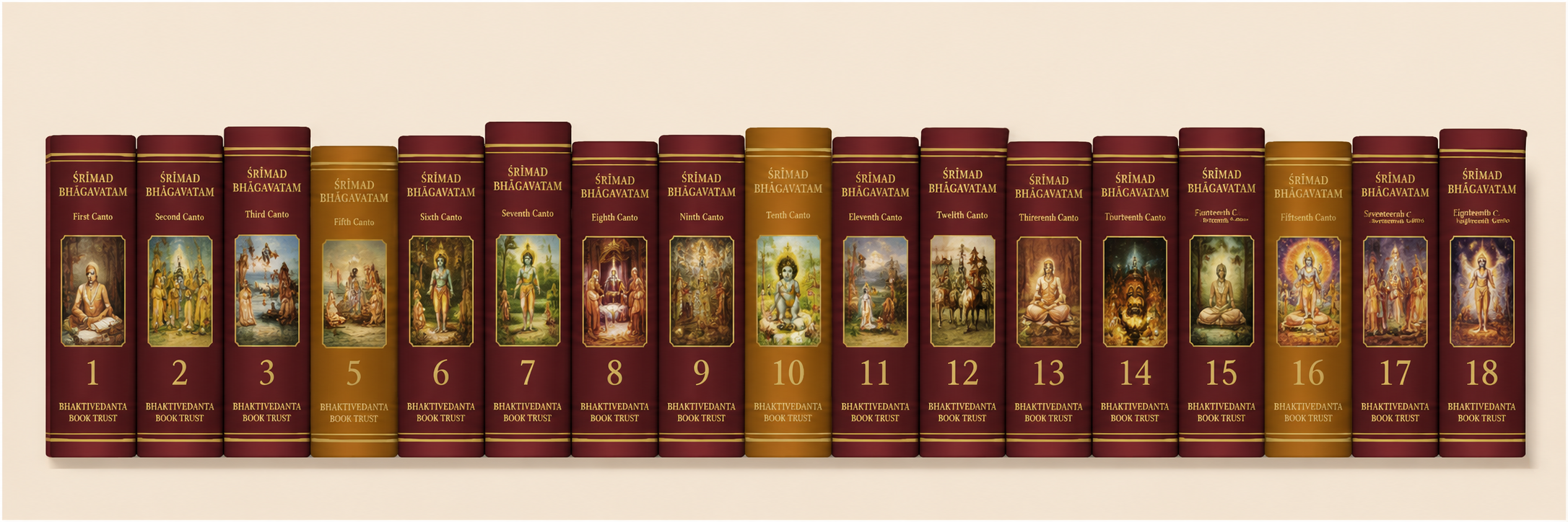 The complete eighteen-volume Srimad Bhagavatam set